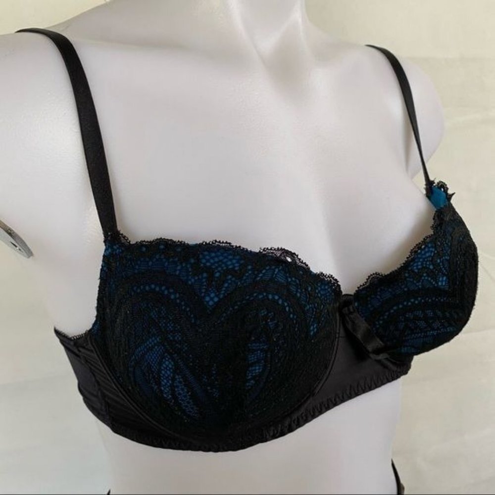 Frederick’s of Hollywood Lace Black and Teal Lace Bra Size 32D - Picture 4 of 8